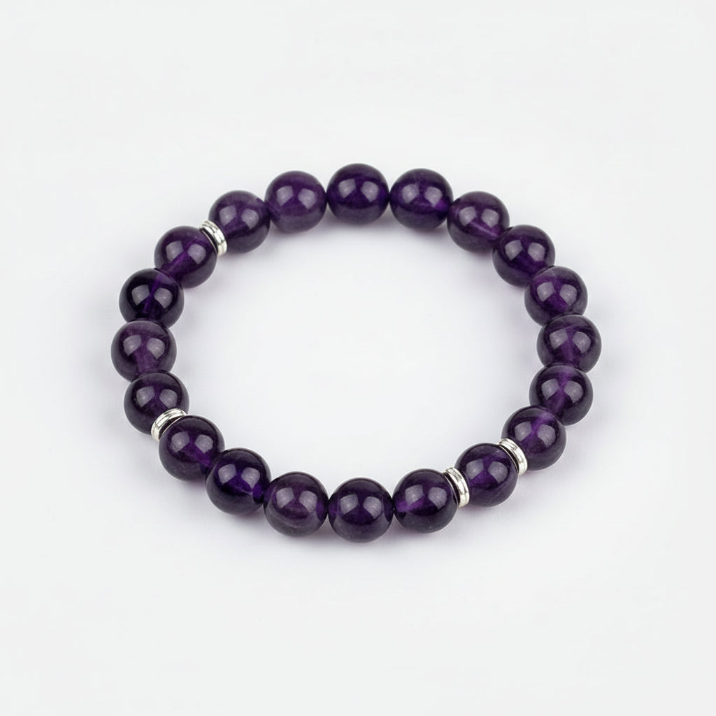 Amethyst Buddha Charm Bracelet-8 mm