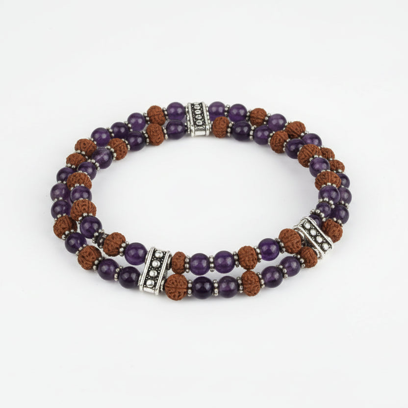 Amethyst & 9 Mukhi Rudraksha Designer Bracelet-8 mm