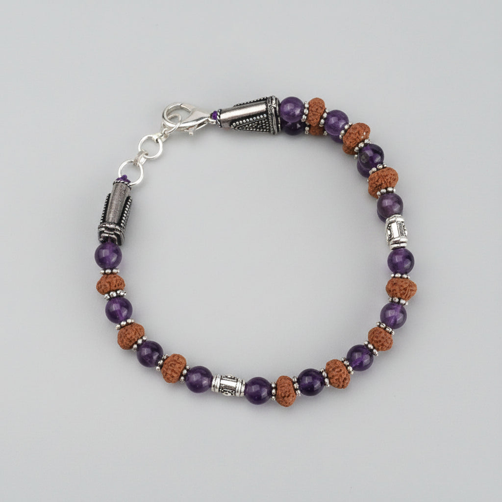 Amethyst & 9 Mukhi Rudraksha Designer Bracelet-8 mm