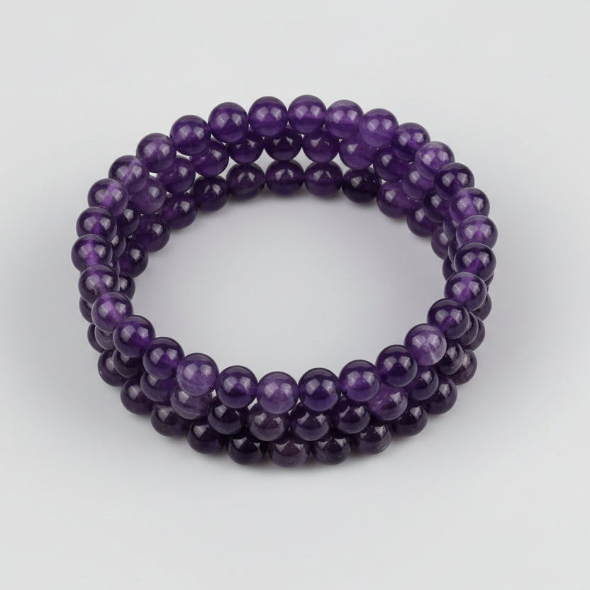 Amethyst Beads Spiral Stack Bracelet-8 mm