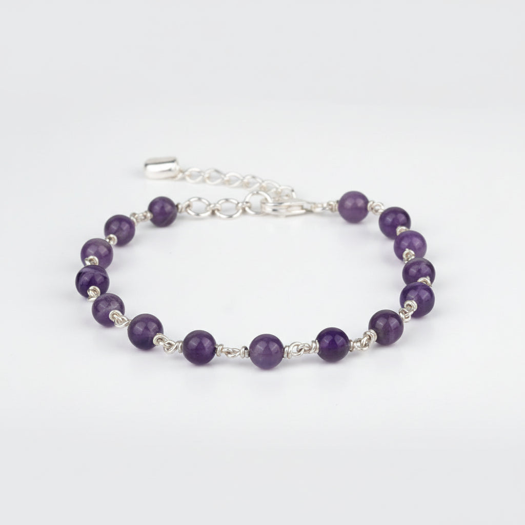 Amethyst 925 Silver Wire Bracelet-8 mm