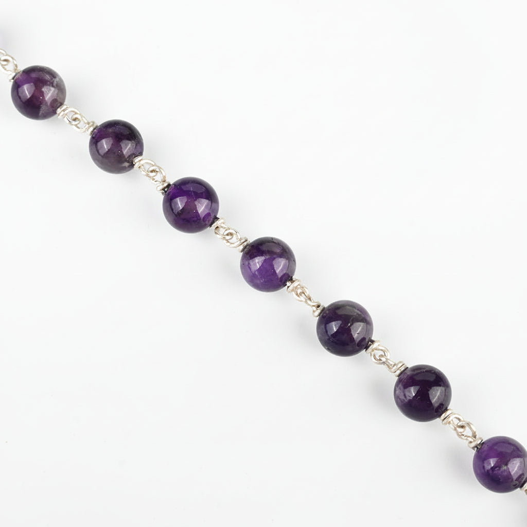 Amethyst 925 Silver Wire Bracelet-8 mm