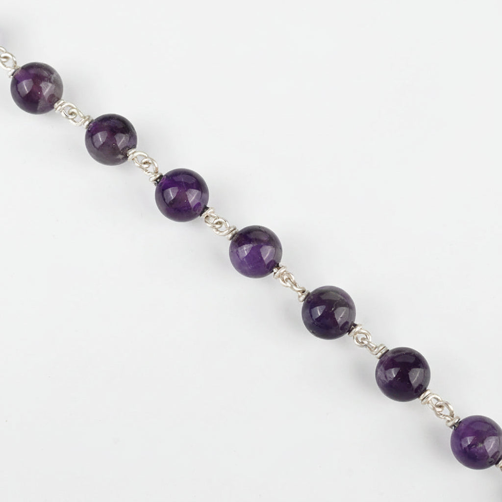 Amethyst 925 Silver Wire Bracelet-6 mm