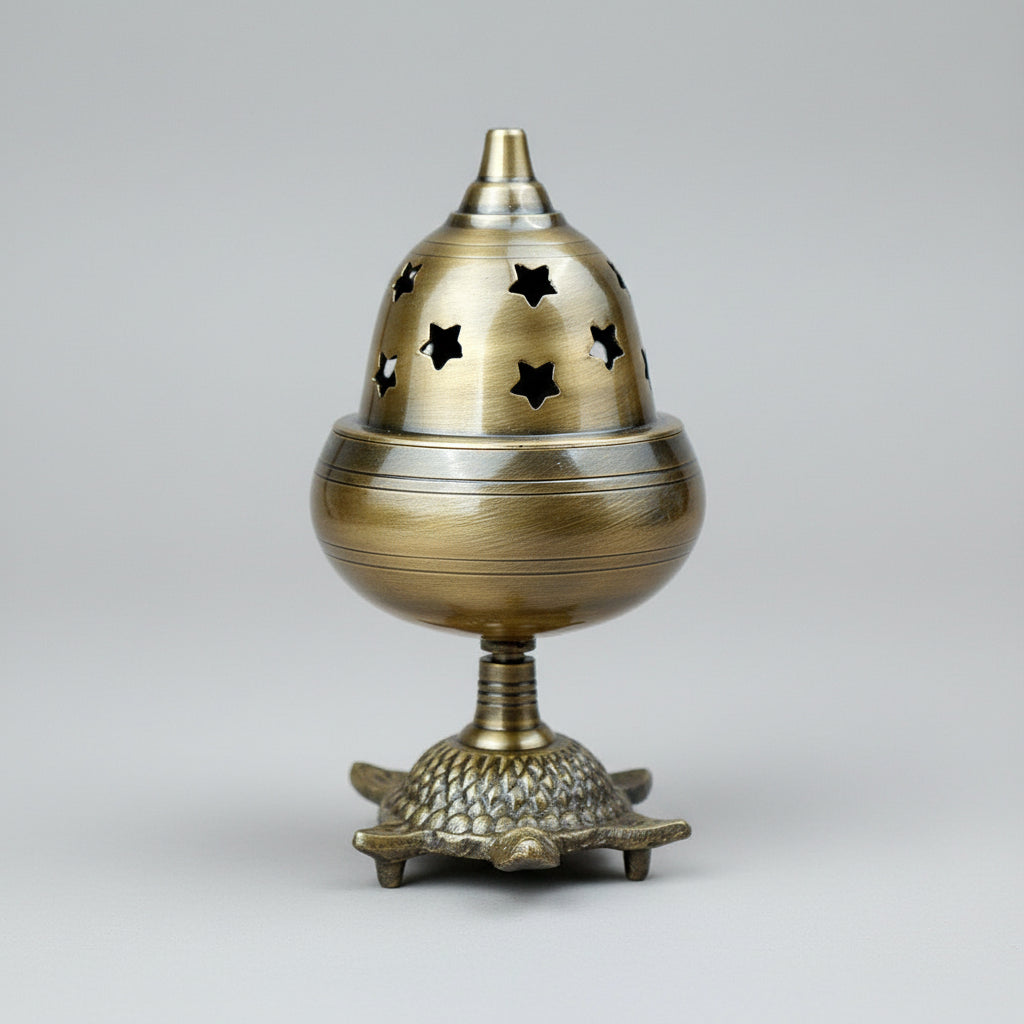 Brass Apple Diya with Cover on Kurma-Gold Finish