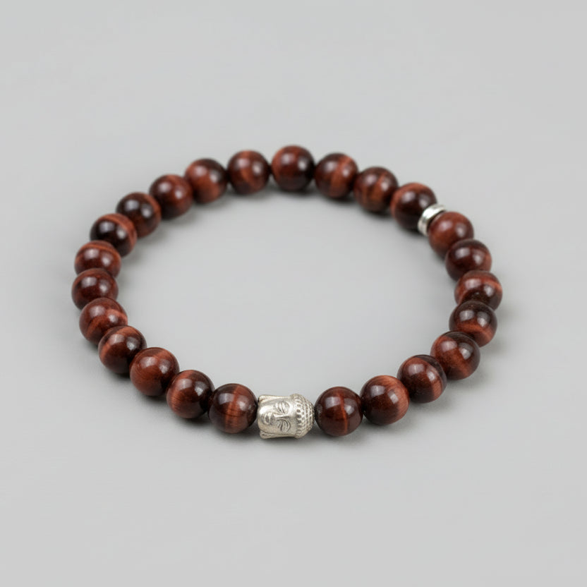 Red Tiger Eye Buddha Charm Bracelet-12 mm