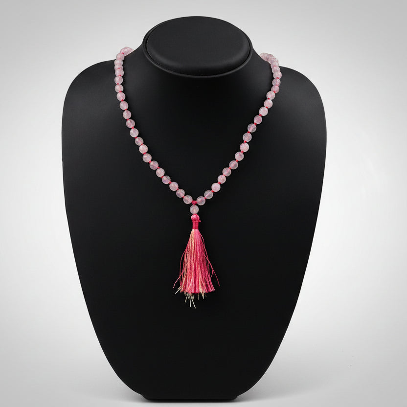 Rose Quartz Faceted Beads Knotted Mala-6 mm