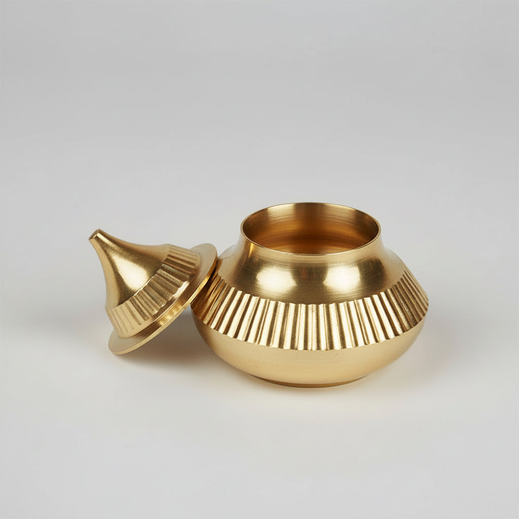 Brass Modak Design Haldi Kumkum Container (Dibbi)-Set of 2