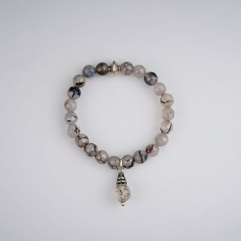 Smoky Quartz Faceted Silver Bracelet -Design I-8 mm