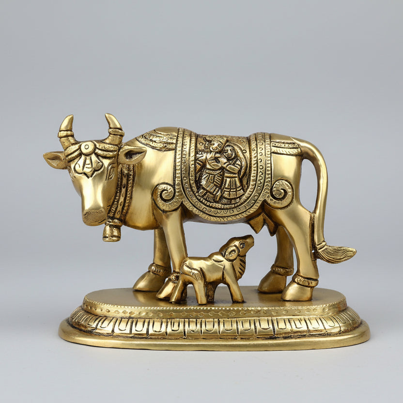 Surbhi Cow & CalfGau Mata) With Radha Krishna Engraving