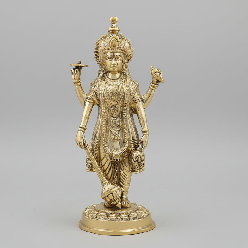 Chaturbhuj Vishnu with Kaumodaki Gada Superfine Gold Finish Brass Idol