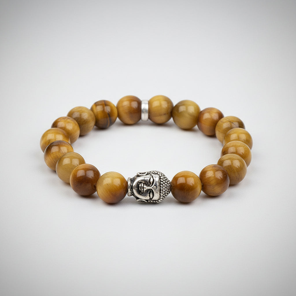 Brown Cats Eye Buddha Charm Bracelet-8 mm