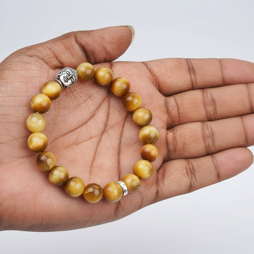 Brown Cats Eye Buddha Charm Bracelet-10 mm