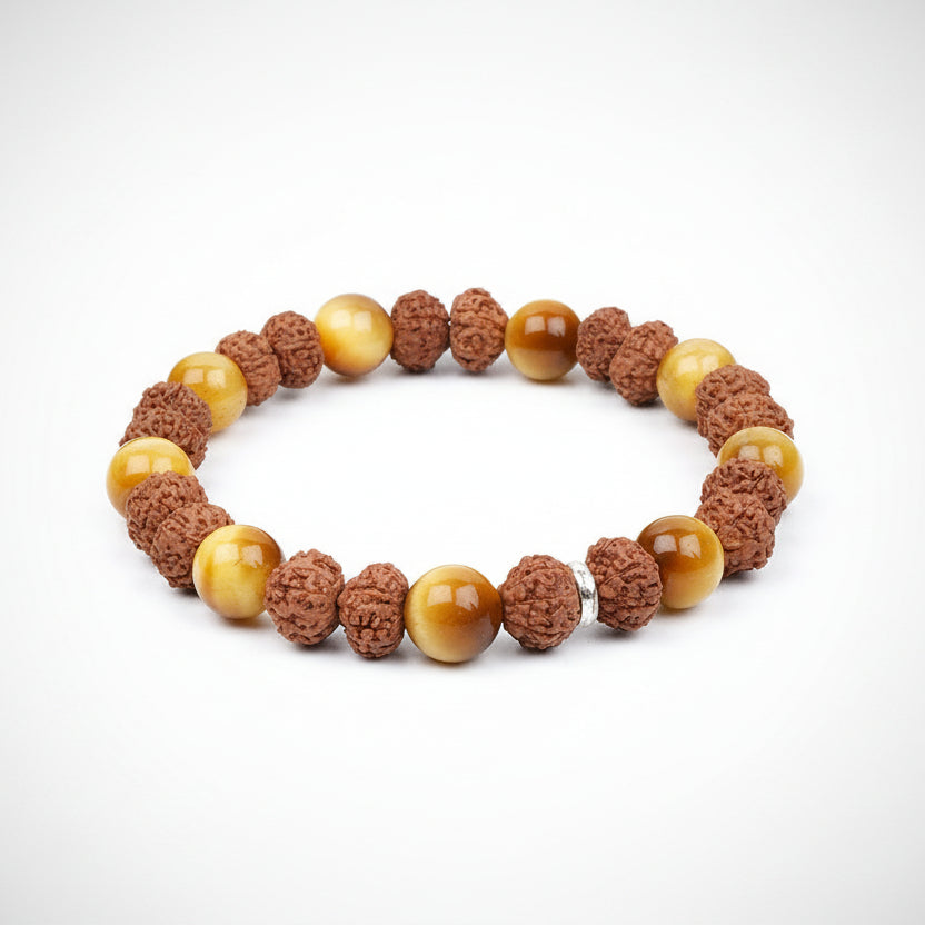 Brown Cats Eye & 8 Mukhi Rudraksha Bracelet-10 mm