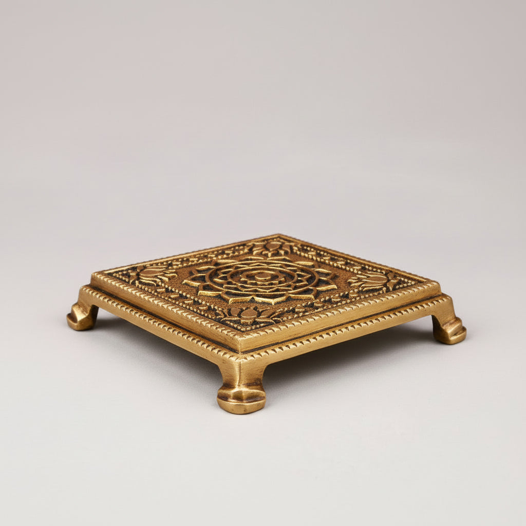 Square Brass Yantra Chowki for Pooja