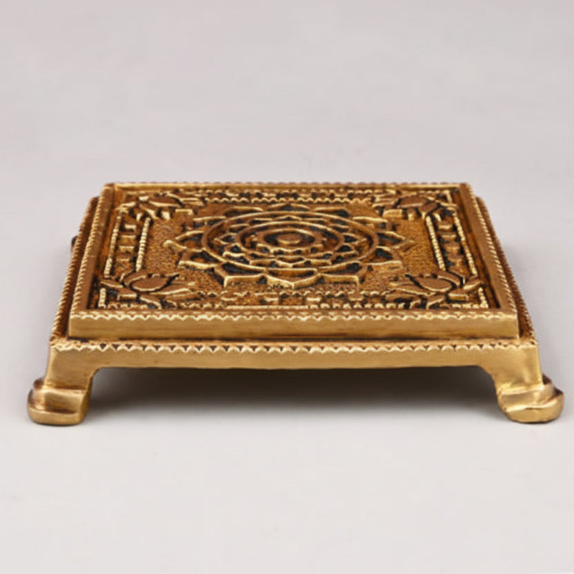 Square Brass Yantra Chowki for Pooja