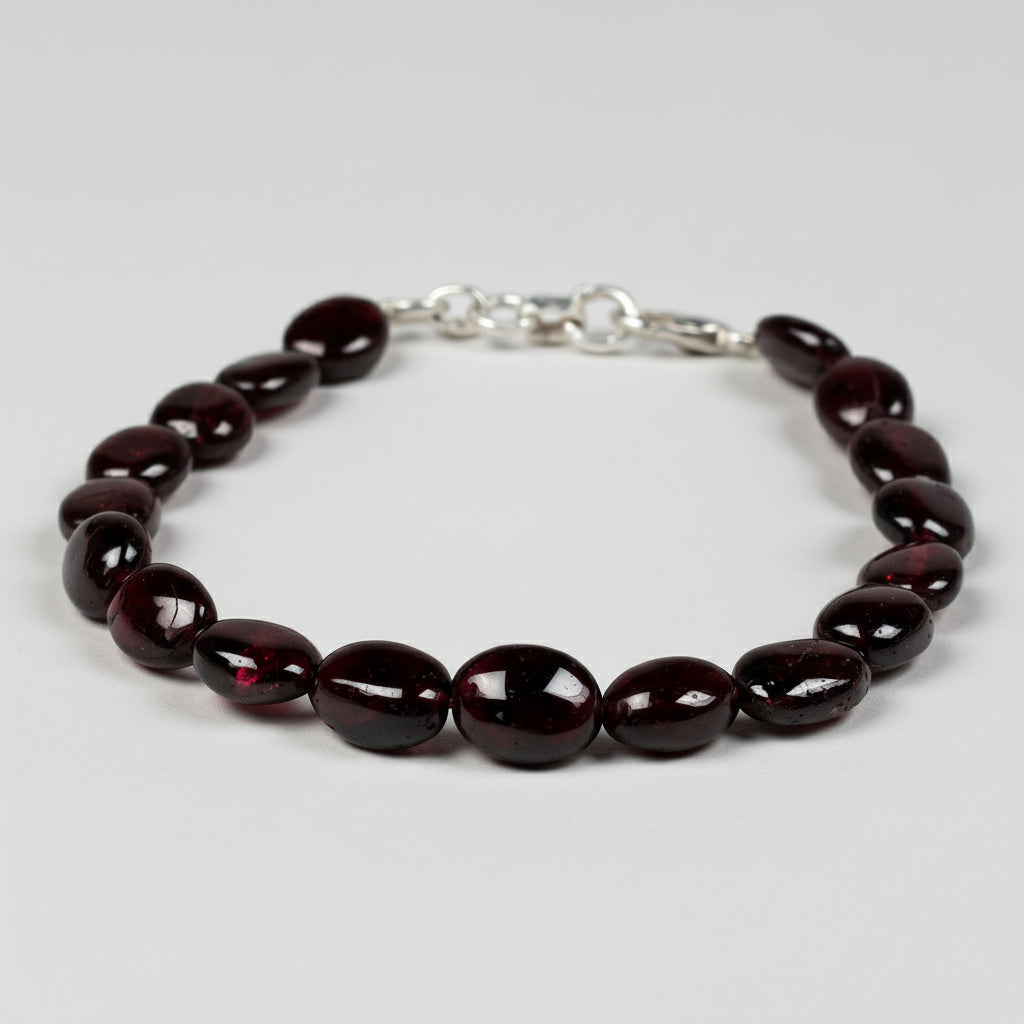 Garnet Flat Oval Beads Bracelet