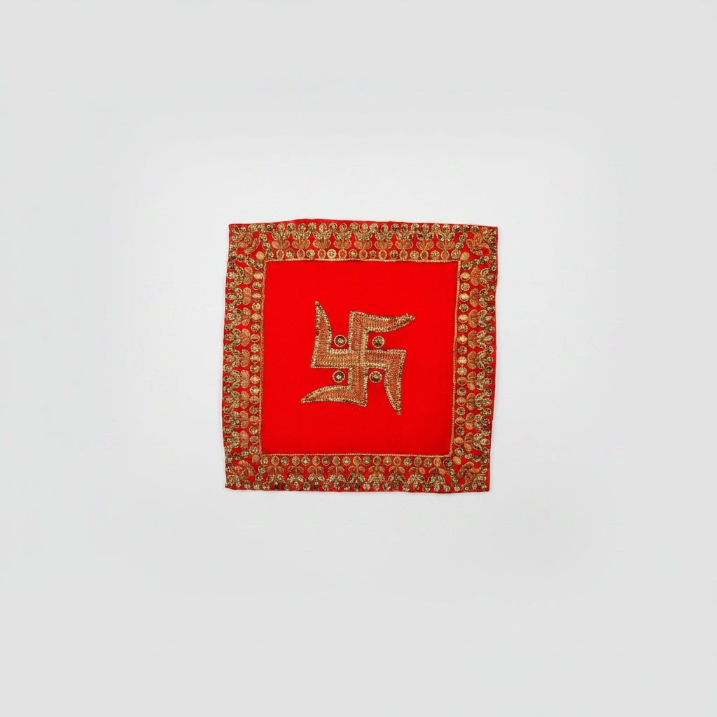 Swastik Design Square PUJA Altar Cloth-Large