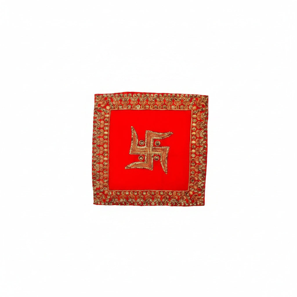 Swastik Design Square PUJA Altar Cloth-Small