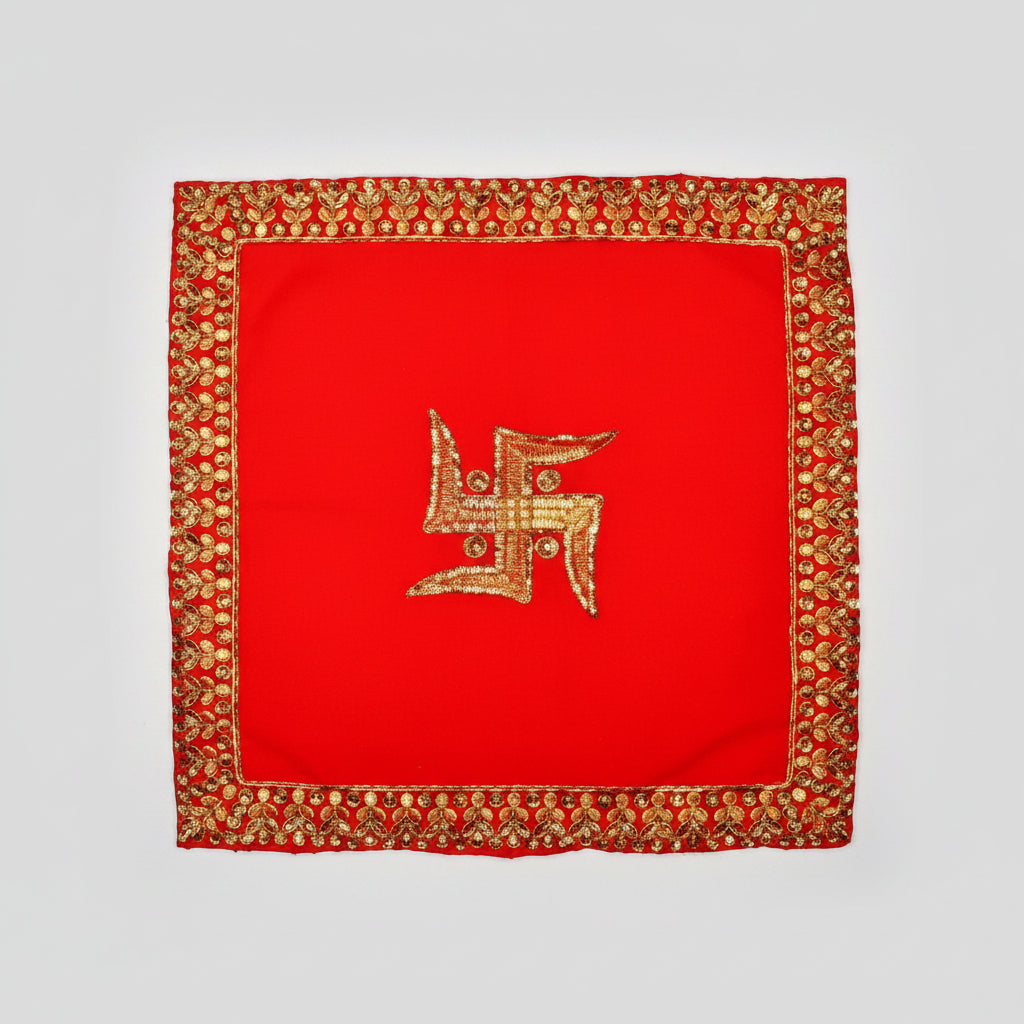 Swastik Design Square PUJA Altar Cloth-Large