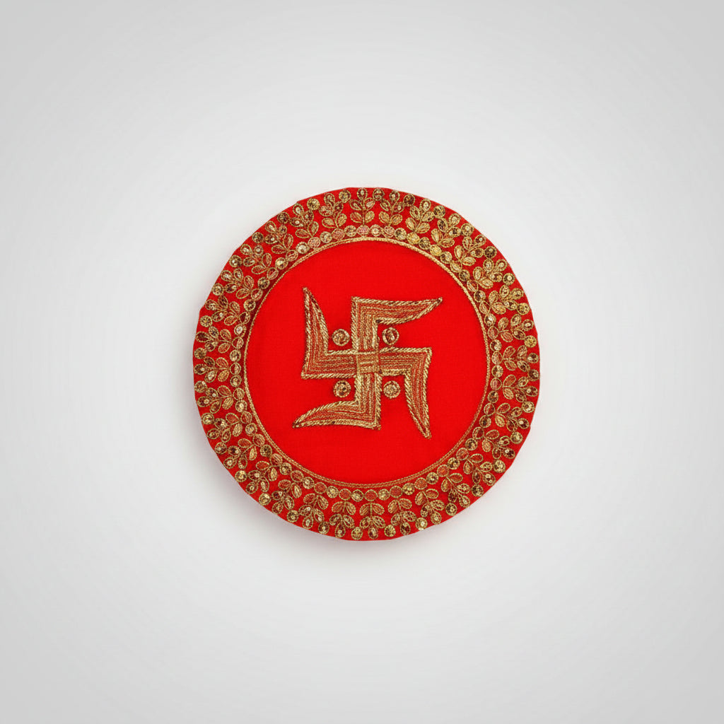Swastik Design Round PUJA Altar Cloth-Large