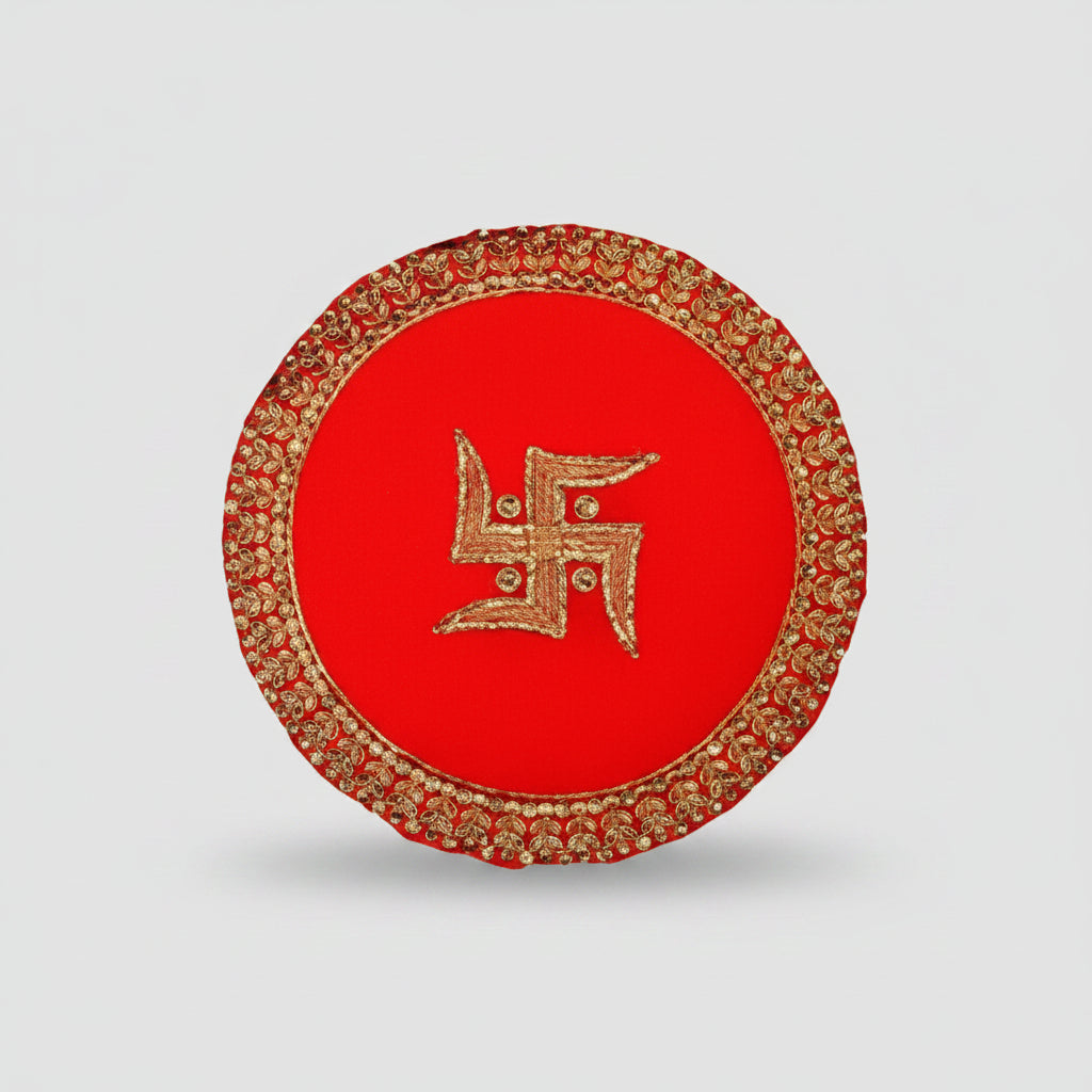 Swastik Design Round PUJA Altar Cloth-Large