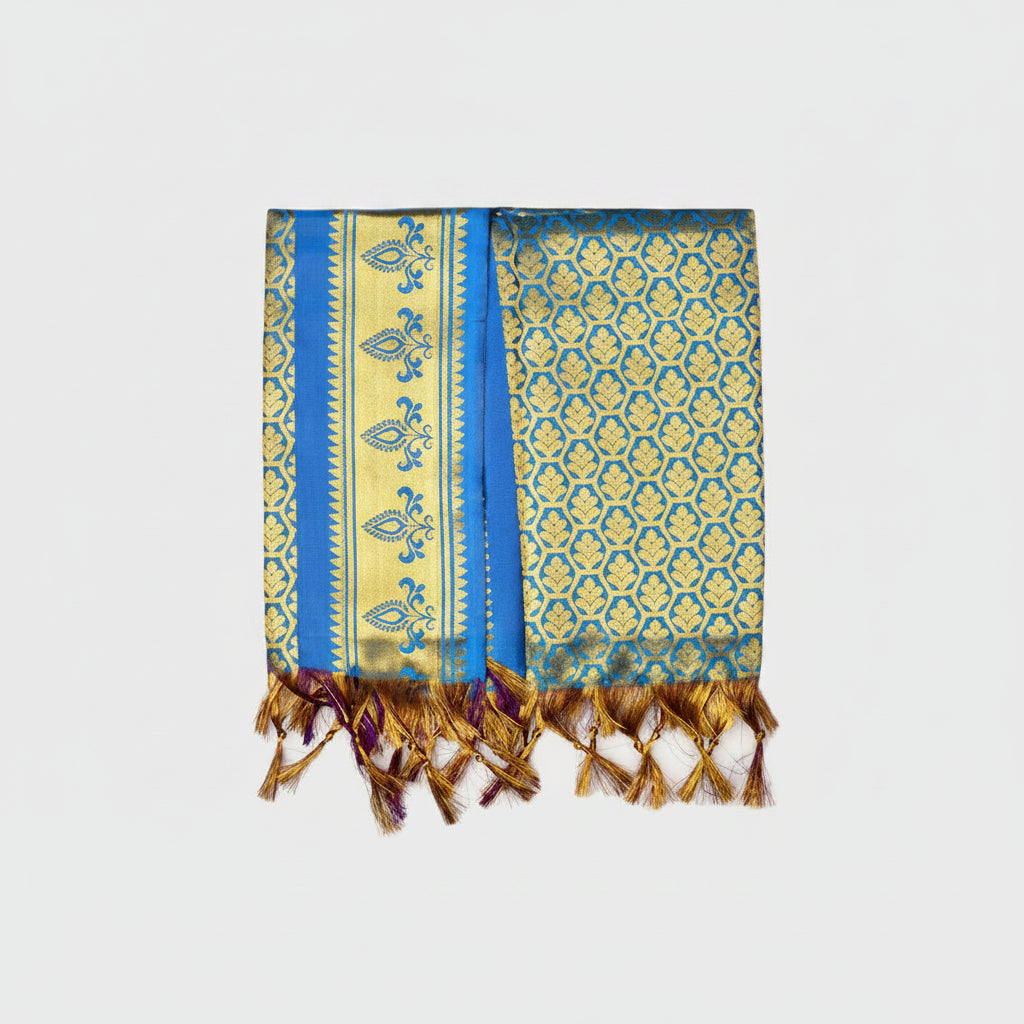 Golden Designer Silk PUJA Shawl-Orange