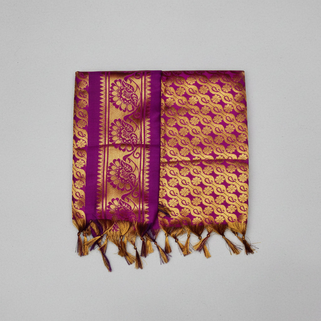 Golden Flower Design Silk PUJA Shawl-Royal Blue