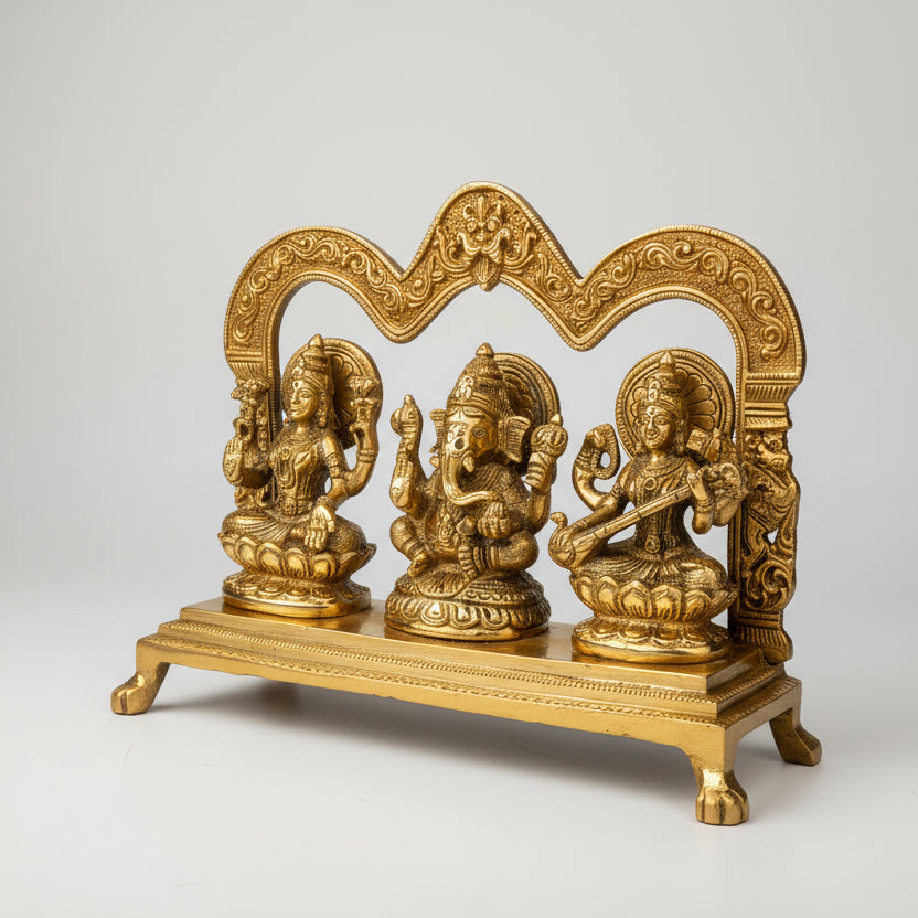Brass Ganesh Laxmi Saraswati Statue
