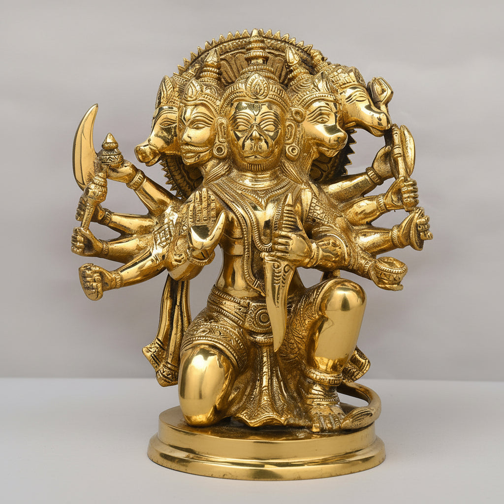Punchmukhi Hanuman Brass Idol-Gold Finish
