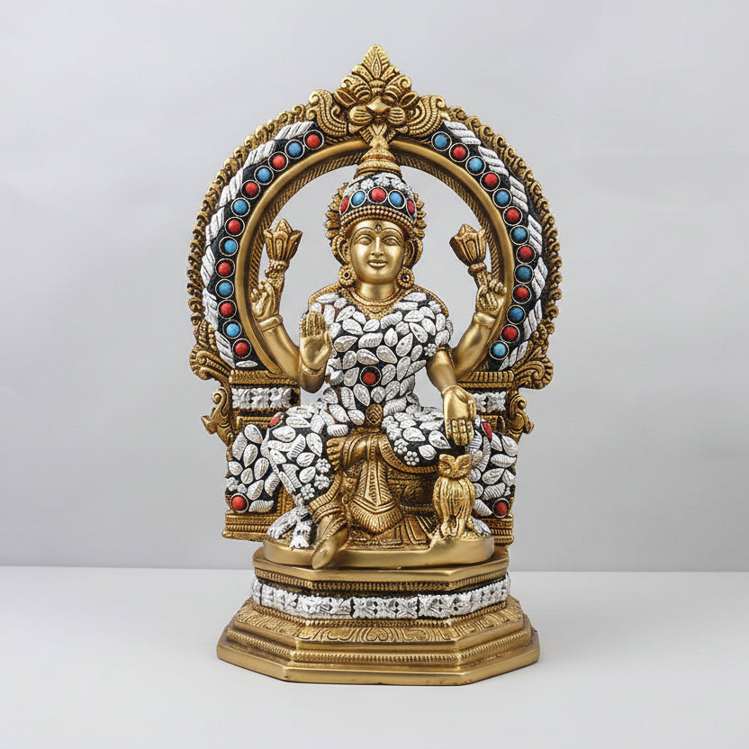 Maa Laxmi Brass Idol With Stone Work