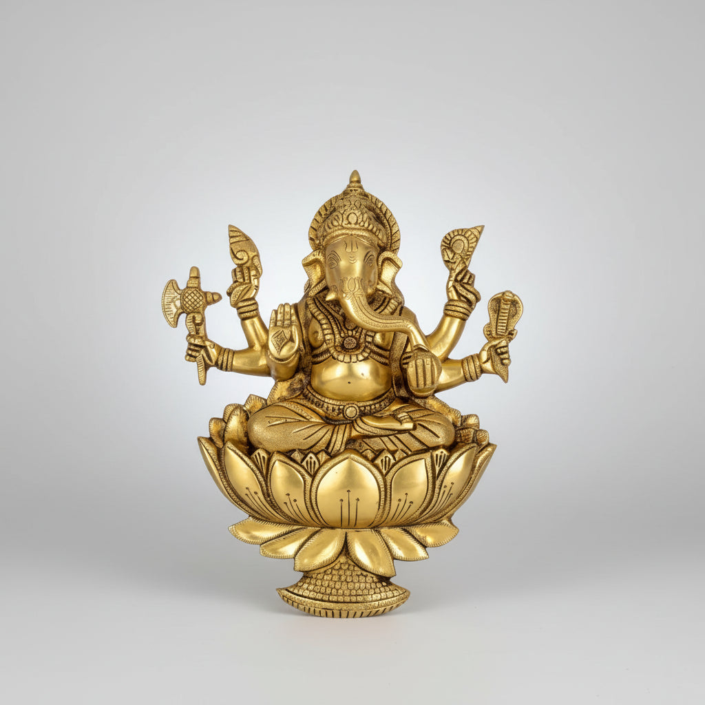 Ganesh Lakshmi on Lotus Hanging Brass Idol