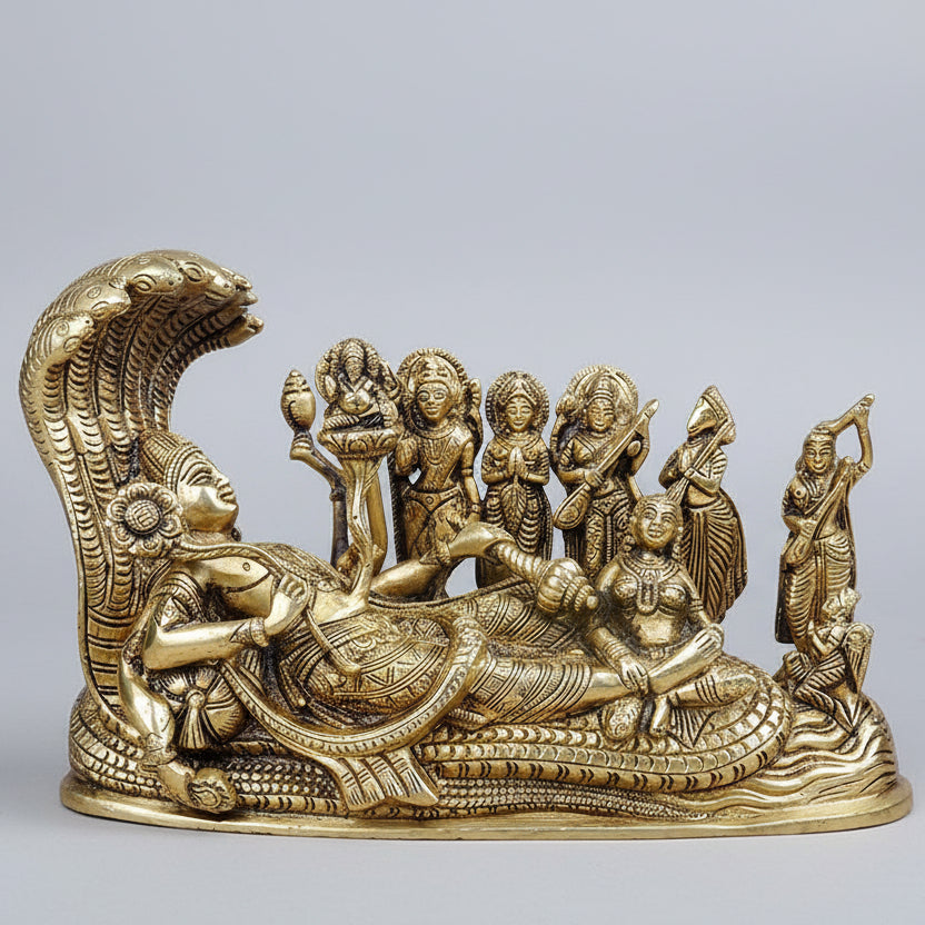 Vishnu Parivar Brass MurtiVishnu, Brahma, Shiva, Parvati, Laxmi, Saraswati, Narad, Garud & Hayagriva)