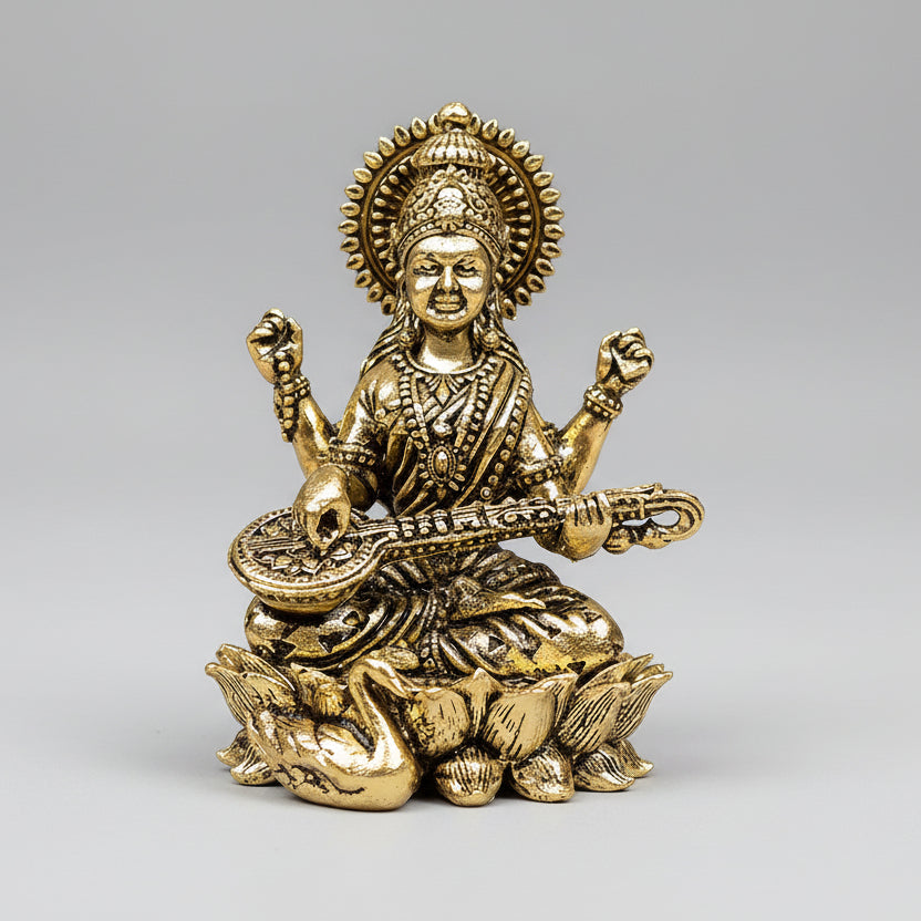 Saraswati on Lotus Ashtadhatu Idol