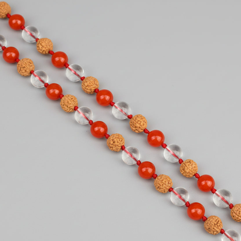 Coral 6 Mukhi Rudraksha & Sphatik Mala-8 mm