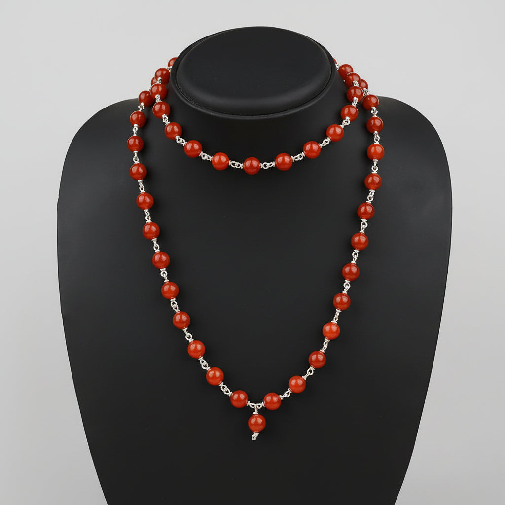Red Carnelian 925 Silver Wire Mala-6 mm