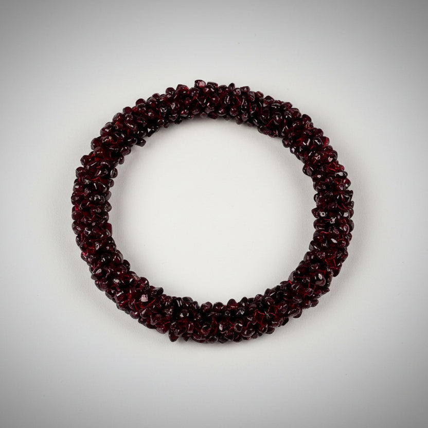 Red Garnet Uncut Beads Elastic Bangle