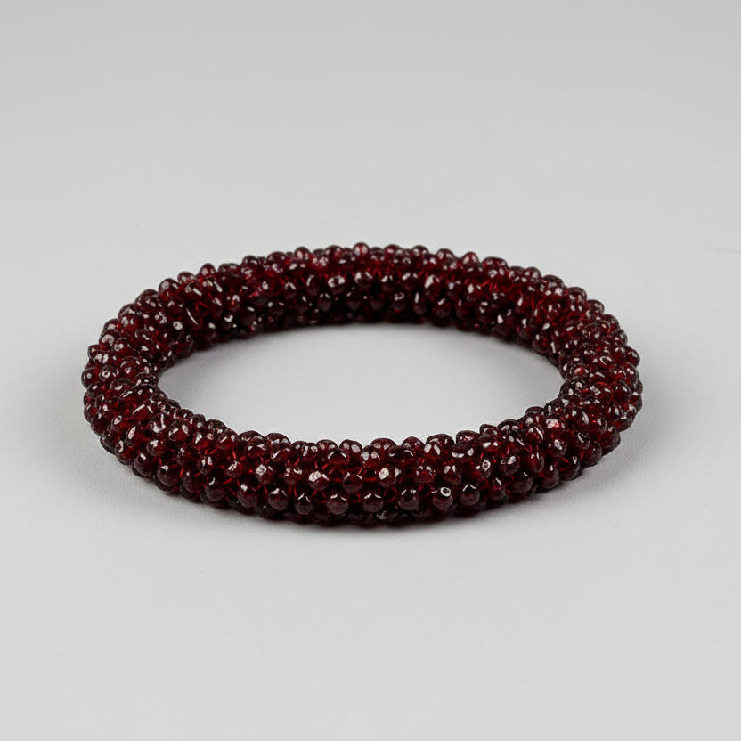 Red Garnet Uncut Beads Elastic Bangle