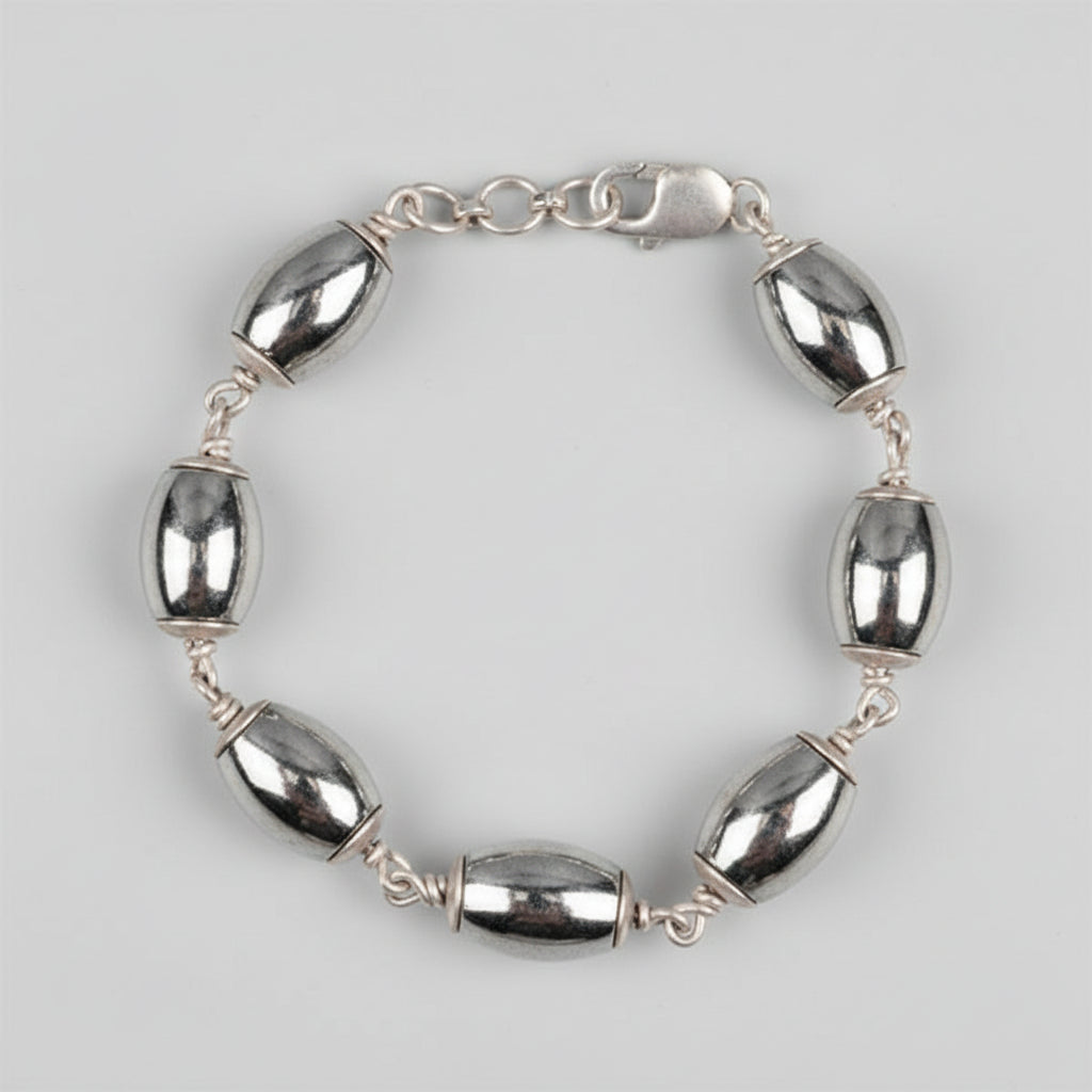 Parad Barrel Beads 925 Silver Caps Bracelet-11 mm