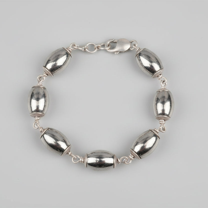 Parad Barrel Beads 925 Silver Caps Bracelet-17 mm
