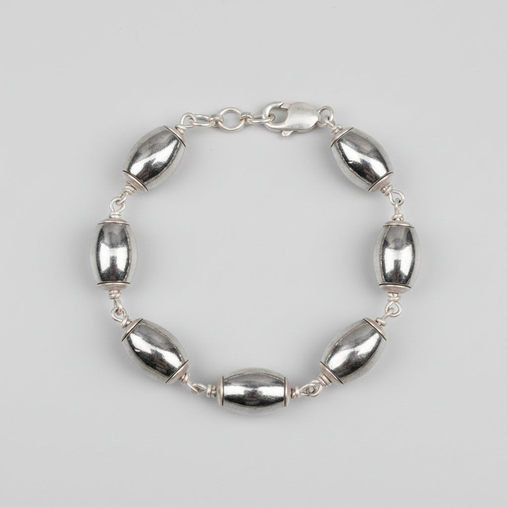 Parad Barrel Beads 925 Silver Caps Bracelet-14 mm