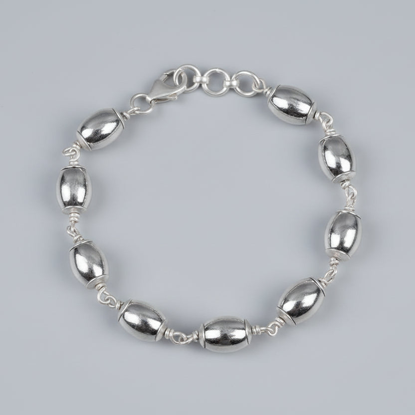 Parad Barrel Beads 925 Silver Caps Bracelet-11 mm