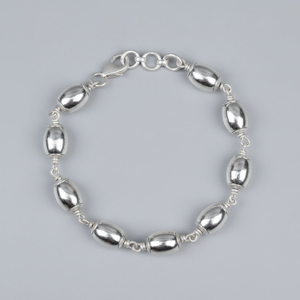 Parad Barrel Beads 925 Silver Caps Bracelet-14 mm