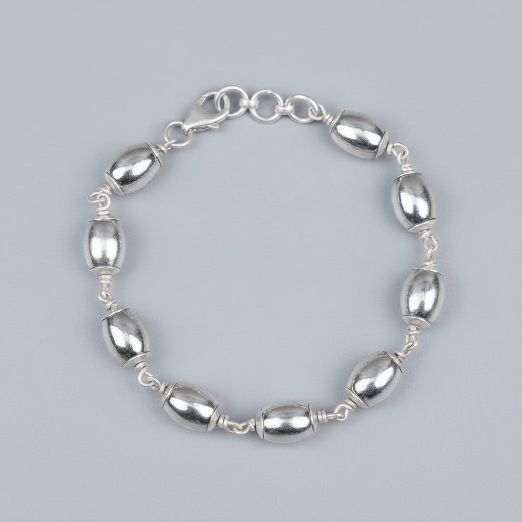 Parad Barrel Beads 925 Silver Caps Bracelet-17 mm
