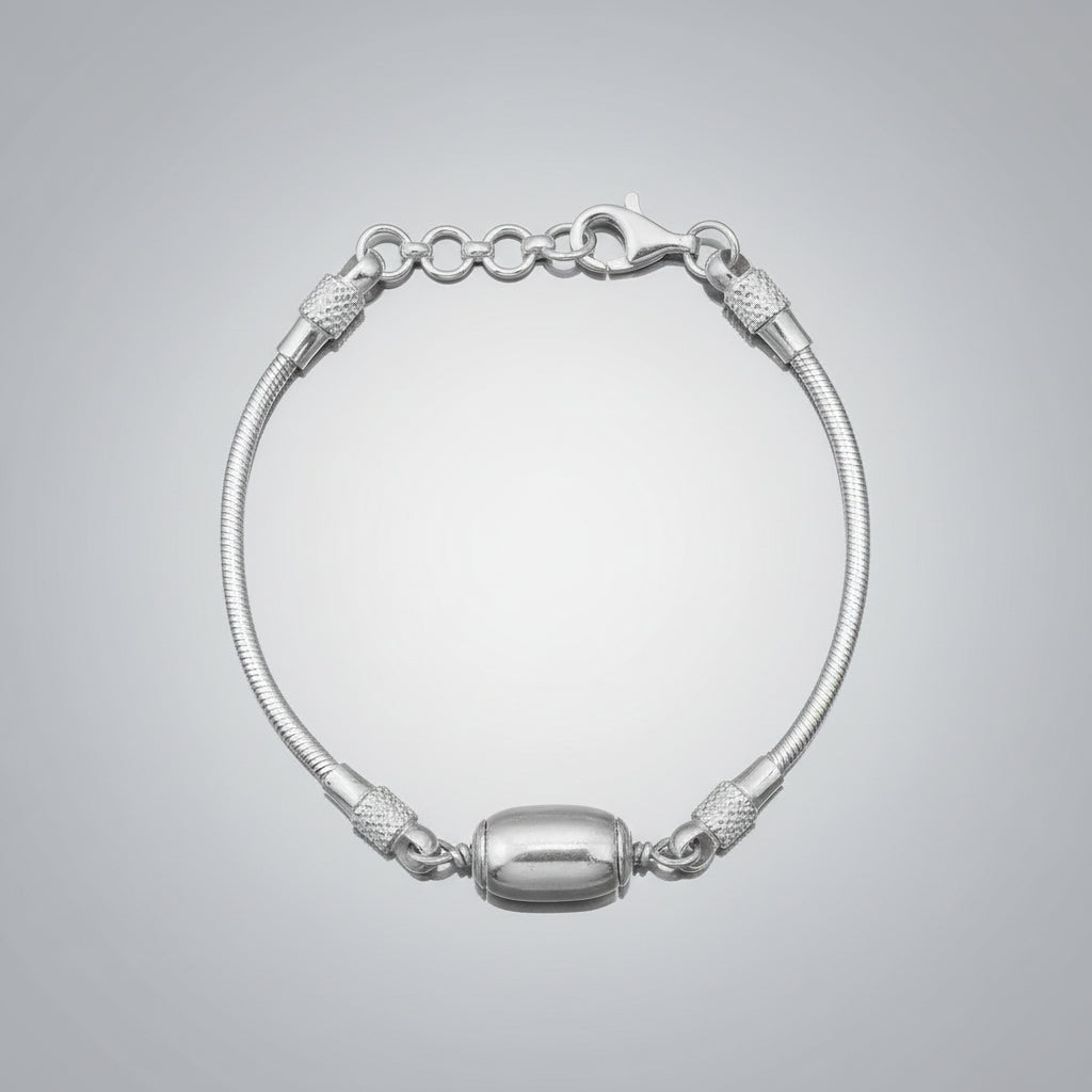 Barrel Parad Gutika Bracelet with Silver Caps & Silver Snake Chain-14 mm