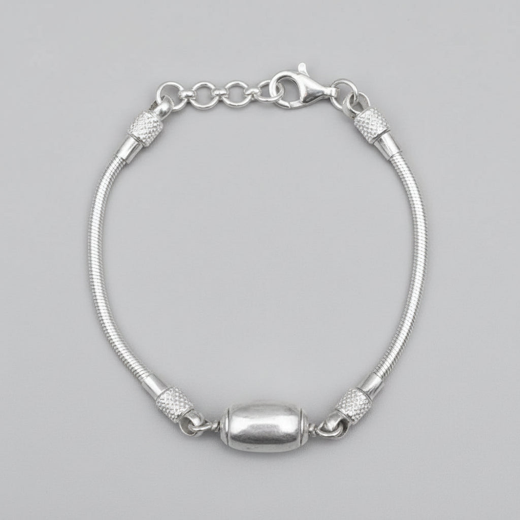 Barrel Parad Gutika Bracelet with Silver Caps & Silver Snake Chain-17 mm