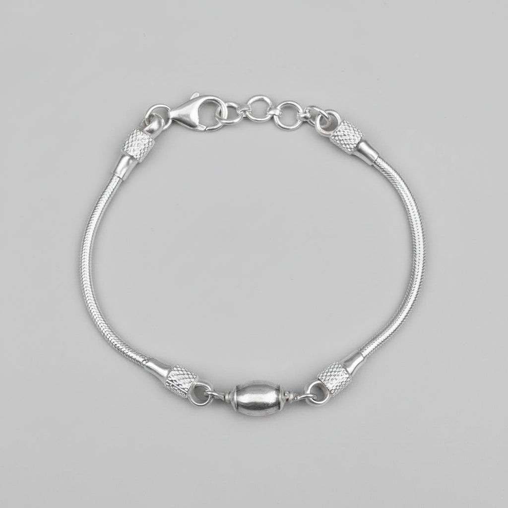 Barrel Parad Gutika Bracelet with Silver Caps & Silver Snake Chain-14 mm