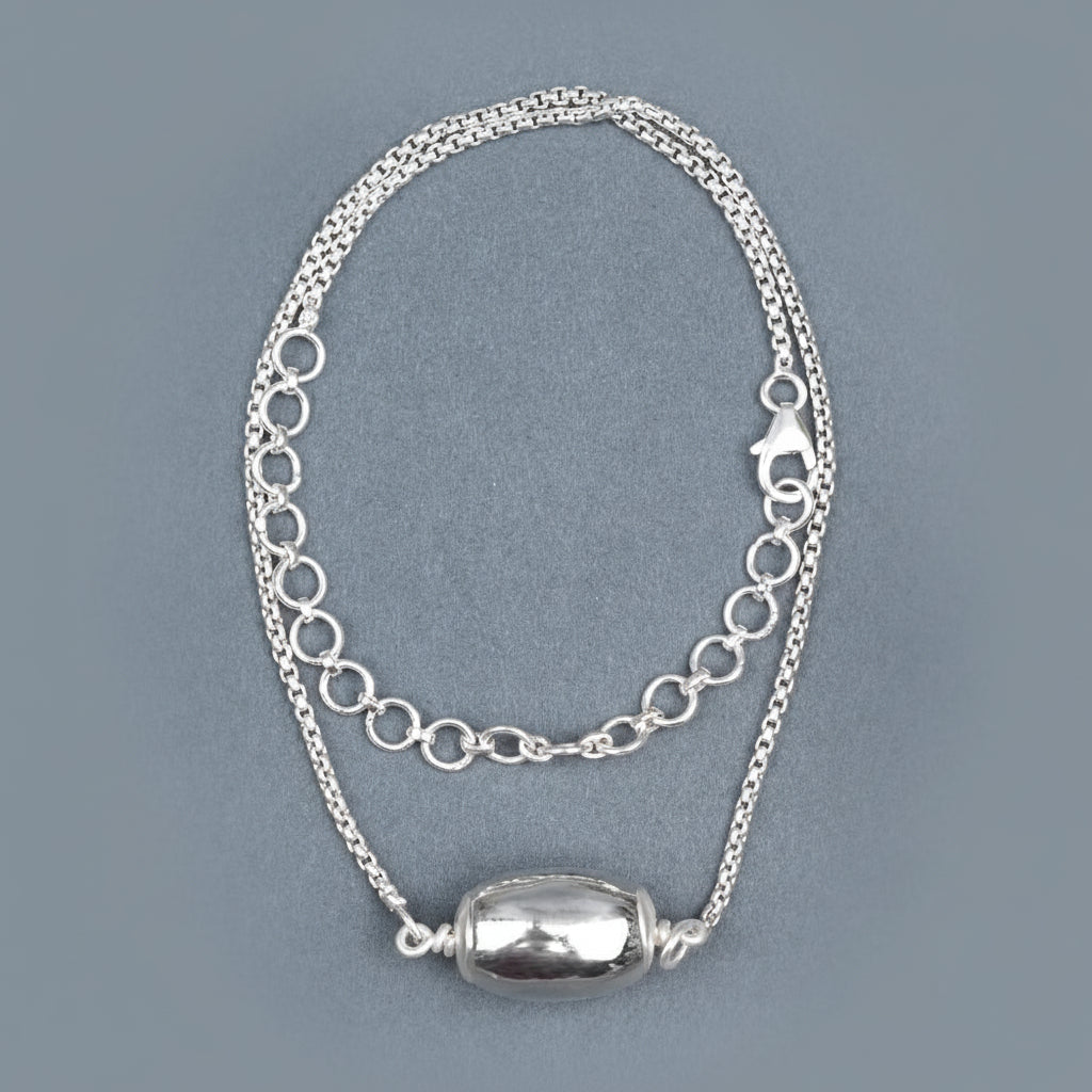 Barrel Parad Gutika Pendant with Silver Caps & Silver Box Chain-11 mm