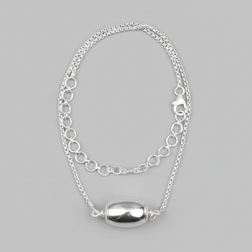 Barrel Parad Gutika Pendant with Silver Caps & Silver Box Chain-17 mm