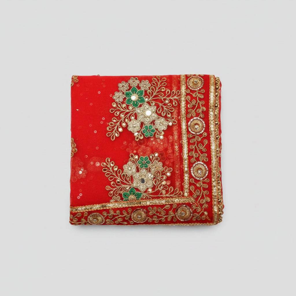 Golden Flower Border Mata ki Chunri with Latkan-Pink