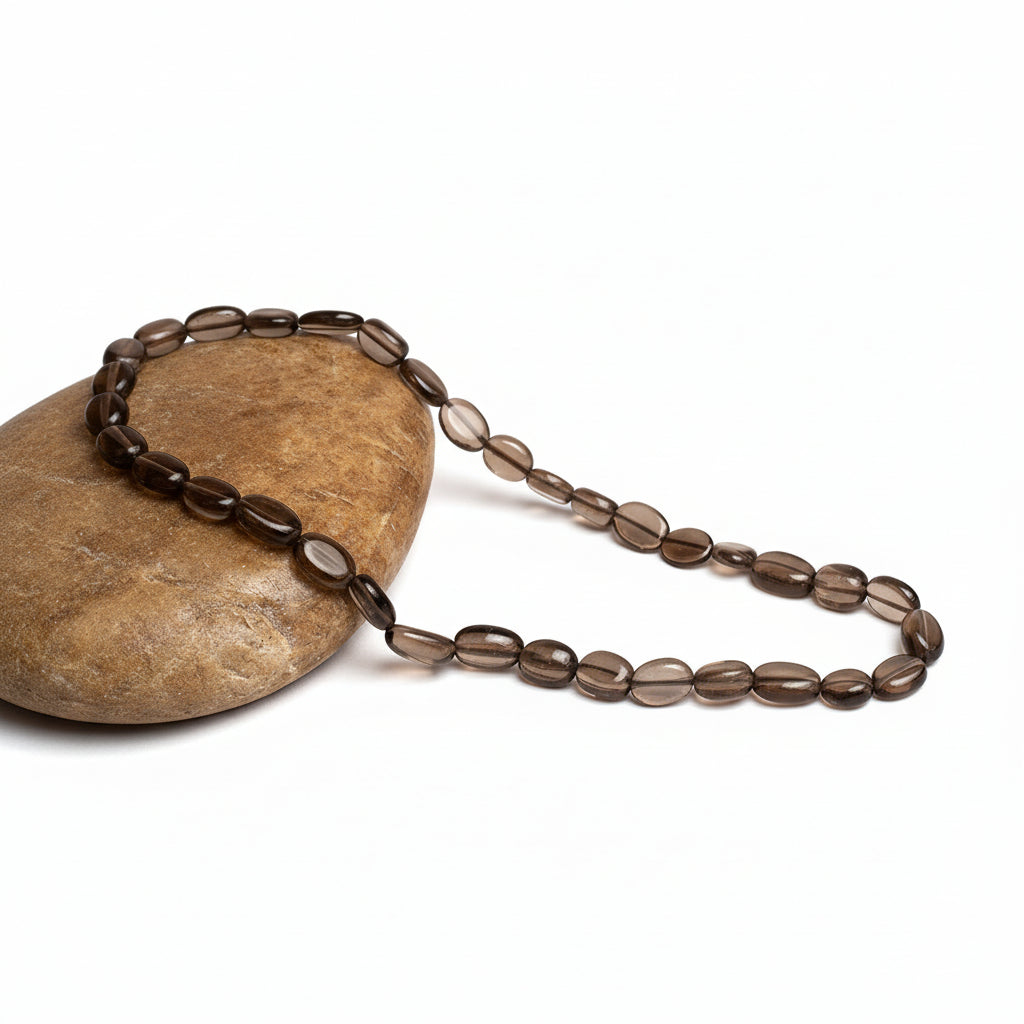 Smoky Quartz Oval Beads Necklace